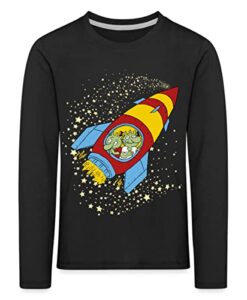 Spreadshirt Die Olchis Classic Fliegen Mit Einer Rakete Kinder Premium Langarmshirt, 134-140, Schwarz