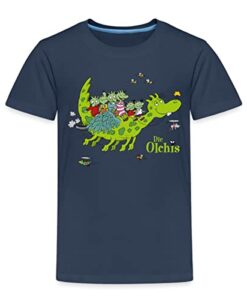 Spreadshirt Die Olchis Classic Zusammen Auf Feuerstuhl Kinder Premium T-Shirt, 134-140, Navy