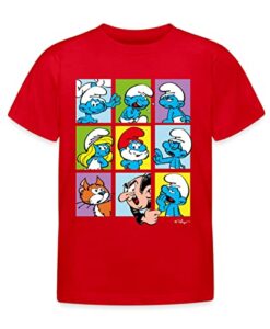 Spreadshirt Die Schlümpfe Kacheln Kinder T-Shirt, 110-116, Rot