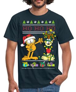 Spreadshirt Garfield Und Odie Hohoho Ugly Christmas Weihnachten Männer T-Shirt, M, Navy