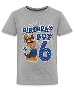 Spreadshirt Paw Patrol Geschenk 6 Jahre Alt Geburtstag Chase Kinder Premium T-Shirt, 134-140, Grau meliert