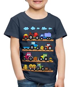 Spreadshirt Traktor Trecker Bauernhof Bagger Geschenk für Kinder Landmaschinen Kinder Premium T-Shirt, 110-116, Navy